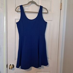 h&m blue skater dress H&M Blue Textured Knit Skater Dress Reversible EUC S Front Zip